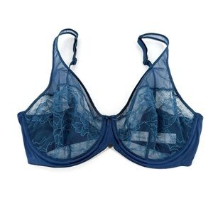 Marie Jo Bra Blue Lace Romantic Sexy Underwire Womens UK 32E US 32DDD